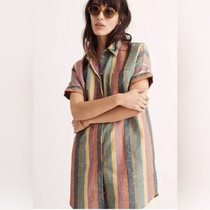 Madewell Courier oversized shirtdress in rainbow stripe Linen Cotton